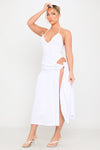 White Halter Plunge Bodysuit & Tie Maxi Skirt Co-Ord