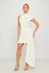 Cream High Neck Ruched Draped Mini Dress