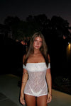 White Sheer Lace Off Shoulder Fold Over Playsuit