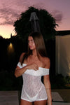 White Sheer Lace Off Shoulder Fold Over Playsuit