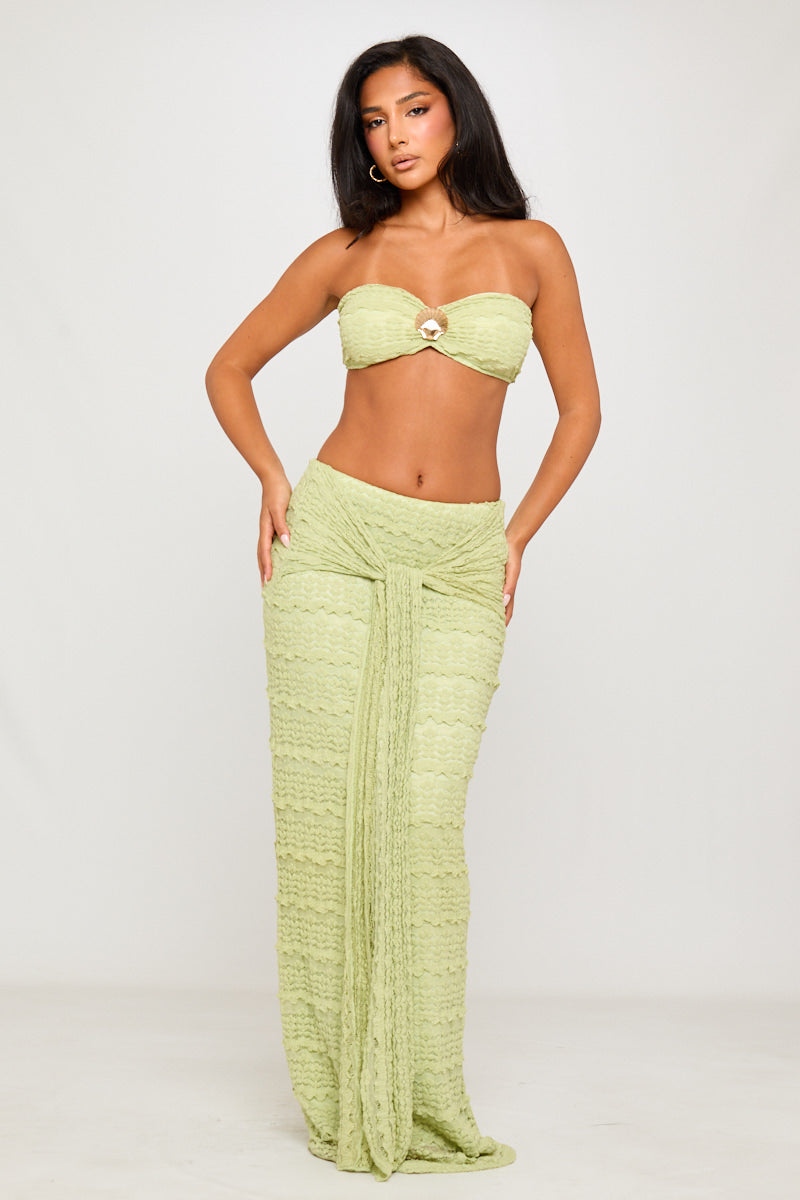 Lime Green Seashell Detail Top & Draped Maxi Skirt Co-Ord