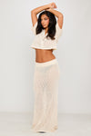 Beige Crochet Knit Crop Top & Maxi Skirt Co-Ord