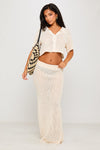 Beige Crochet Knit Crop Top & Maxi Skirt Co-Ord