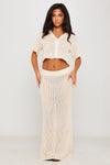 Beige Crochet Knit Crop Top & Maxi Skirt Co-Ord