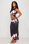 Black Floral Print Cut Out Detail Maxi Dress