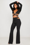 Black Cut Out Detail Plunge Top & Flare Pants Co-Ord