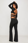 Black Cut Out Detail Plunge Top & Flare Pants Co-Ord