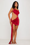 Wine One Shoulder Cut Out Draped Mini Dress