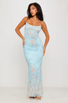 Light Blue Floral Print Stappy Maxi Dress