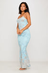 Light Blue Floral Print Stappy Maxi Dress