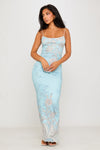 Light Blue Floral Print Stappy Maxi Dress