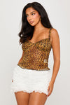 Leopard Print Frill Detail Bustier Crop Top