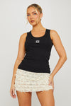 Black Rib Anagram Embroidered Vest Top