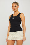 Black Rib Anagram Embroidered Vest Top