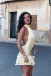 Cream Chiffon Halter Neck Tiered Mini Dress