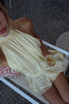 Cream Chiffon Halter Neck Tiered Mini Dress