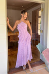 Pink Halterneck Ruffle Asymmetric Gown Dress
