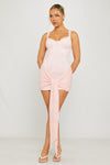 Pink Lace Tie Front Cinched Draped Mini Dress