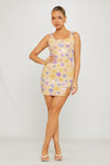 Purple Floral Detail Square Neck Mini Dress