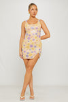 Purple Floral Detail Square Neck Mini Dress