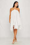 White Chiffon Halter Asymmetric Mini Dress