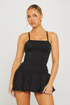 Black Premium Square Neck Drop Waist Mini Dress