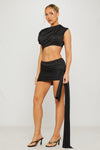 Black Ruched Crop Top & Draped Mini Skirt Co-Ord