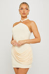 Cream Halter Neck Ruched Side Mini Dress