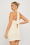 Cream Halter Neck Ruched Side Mini Dress