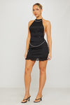 Black Pleated Pearl Detail Top & Mini Skirt Co-Ord