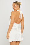 Champagne Satin Plunge Halterneck Mini Dress
