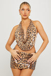 Leopard Print Sequin Halter Top & Mini Skirt Co-Ord