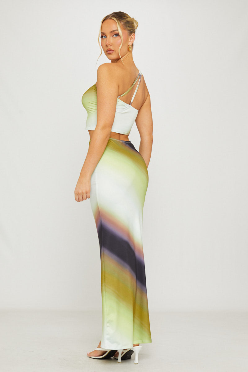 Green Ombre One Shoulder Top & Maxi Skirt Co-Ord