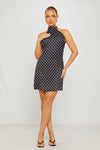 Black Polka Dot Halterneck Open Back Mini Dress