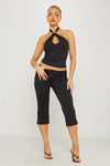 Black Halterneck Cross Over Detail Crop Top