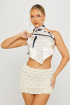Nude Iride Silk Twill High Neck Crop Top