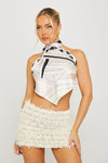 Nude Iride Silk Twill High Neck Crop Top