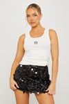 Black Sequin Disc Low Rise Mini Skirt