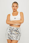 Silver Sequin Disc Low Rise Mini Skirt