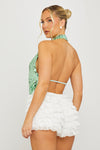 Green Sequin Halter Plunge Backless Top