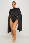 Black Shoulder Draped Ruched Bodysuit