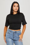 Black Cinched Waist Short Sleeve T-Shirt