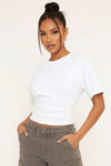 White Cinched Waist Short Sleeve T-Shirt