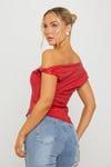 Red Faux Leather One Shoulder Asymmetric Top