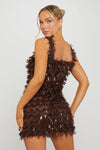 Brown Sequin Embellished Split Detail Mini Dress