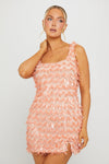 Peach Sequin Embellished Split Detail Mini Dress