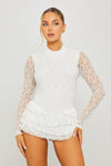 White Lace Frill Detail High Neck Mini Dress