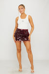 Wine Sequin Tassel Detail Bodycon Mini Skirt