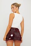 Wine Sequin Tassel Detail Bodycon Mini Skirt