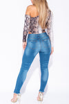 Mid Blue Frayed Hem Ripped Mid Rise Skinny Jeans